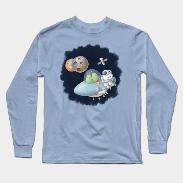 Open space with astronauts and aliens. Long Sleeve T-Shirt by CaptainPixel